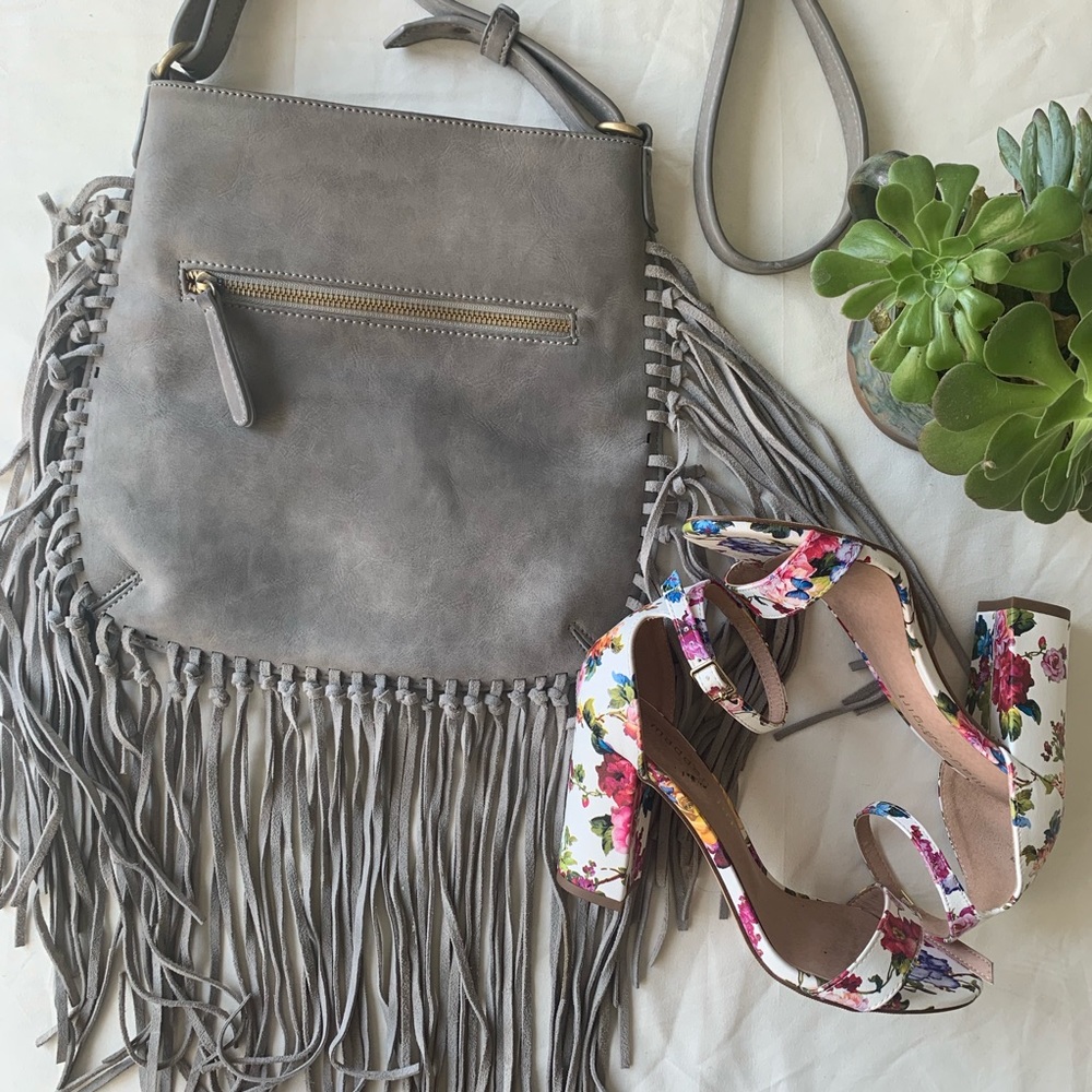 Boho Fringe Gray Shoulder Bag by Shiraleah Chicago